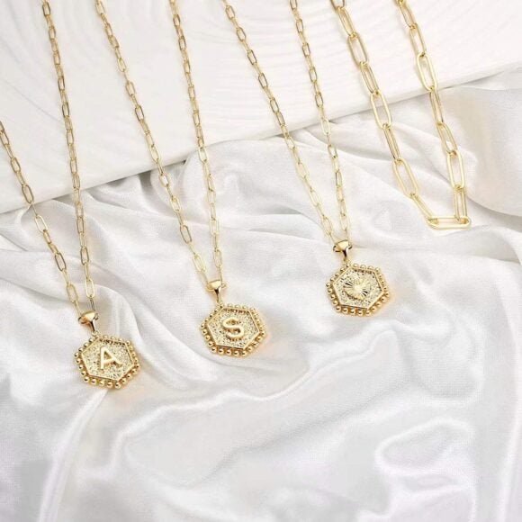Best gifts ideas: Dainty Layered Initial Necklaces for Women, 14K Gold Plated Paperclip Chain Necklace Simple Cute Hexagon Letter Pendant Initial Choker Necklace Gold Layered Necklaces for Women